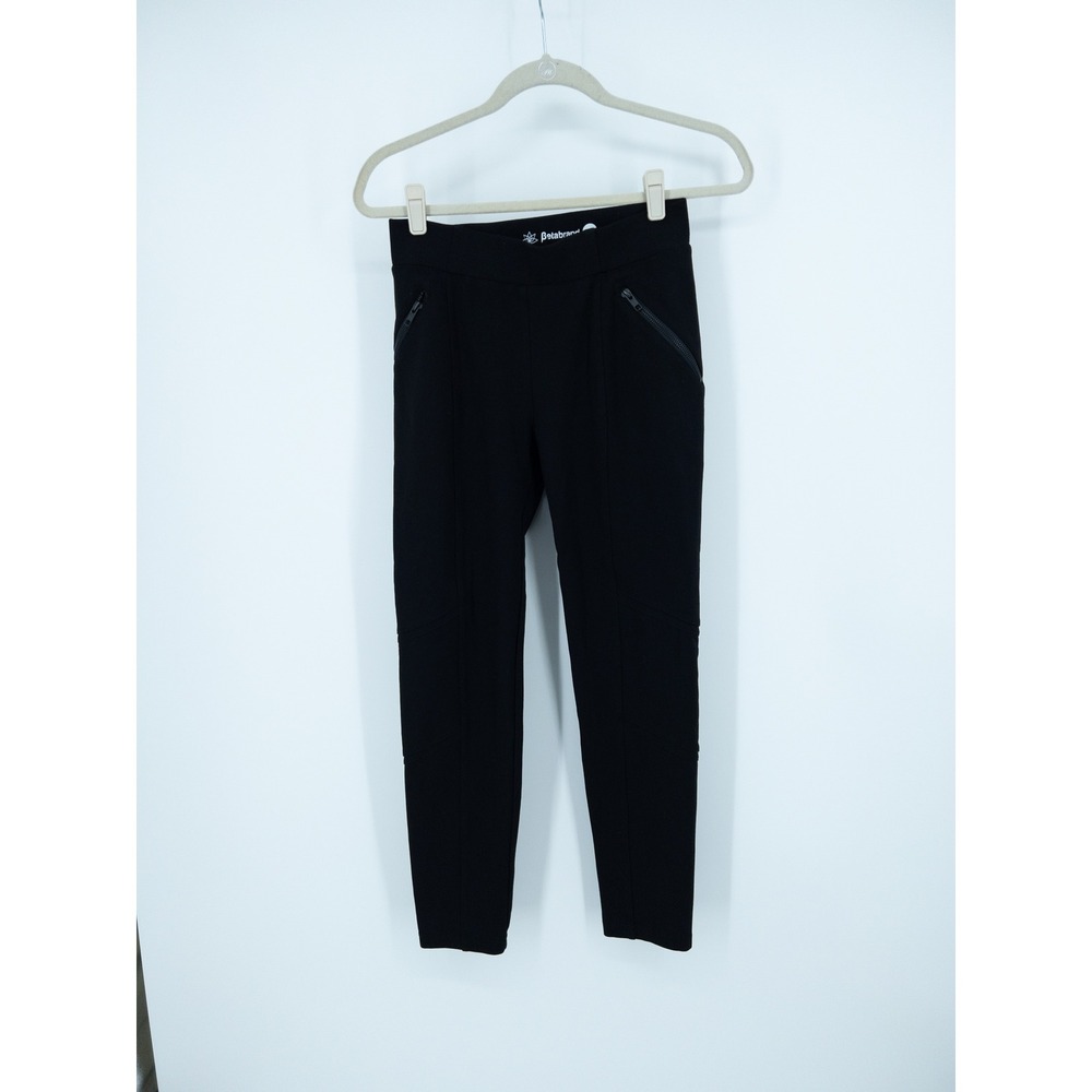 Betabrand Dress Pant Yoga Pants Black Skinny Leg Moto Zipper Pockets Womens S